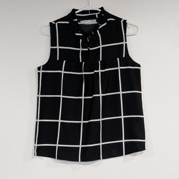 Vero Moda Sleeveless Checkered Blouse Black White Size XS - Picture 1 of 3